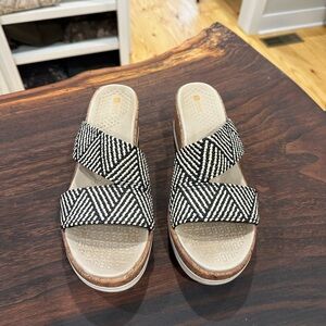 Riviera Black & White Striped Slide Sandals